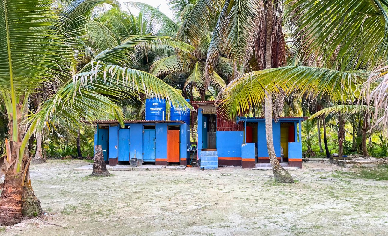 Shared bathroom facilities of Chichime Island, San Blas Islands, Panama- an authentic island experience from Panama City